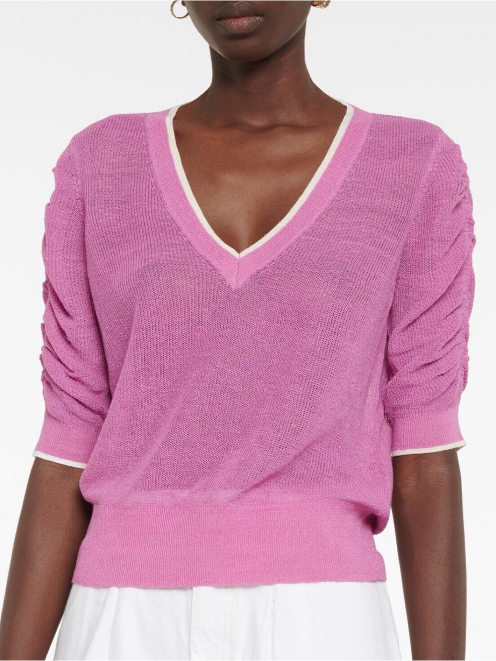 Veronica Beard Saville Orchid Linen Blend Ruched Sleeve Sweater XS